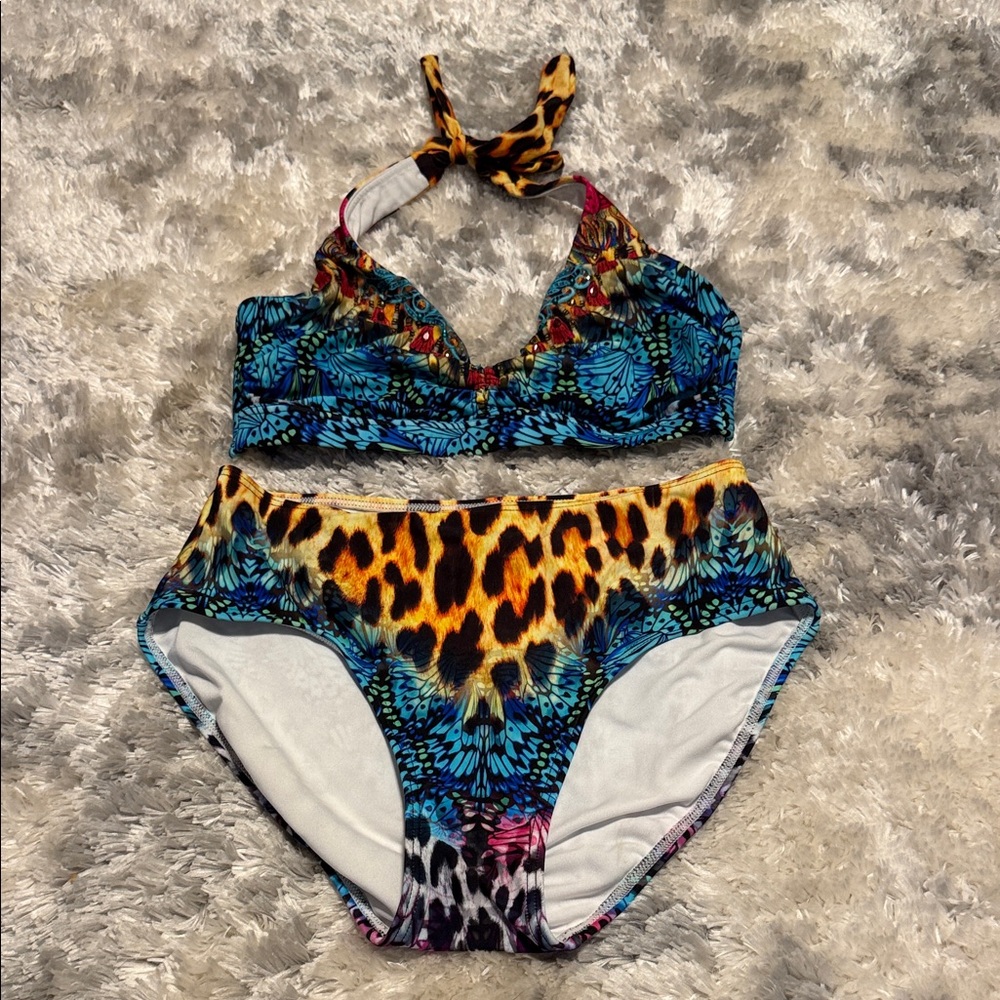 VENUS Vibrant Animal Print Bikini in Blue and Yellow